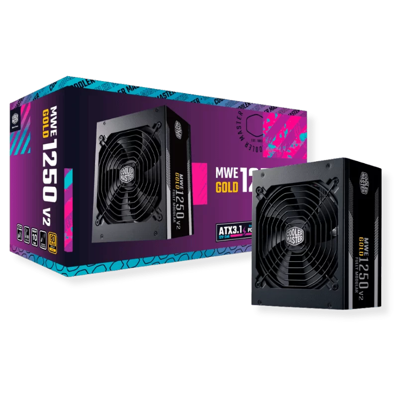 Cooler Master MWE Gold 1250 V2 ATX3.1 Fully Modular PSU - 1250W, 80+ Gold, Quiet 140mm FDB Fan, 2 EPS Connectors, High Temperature Resilience