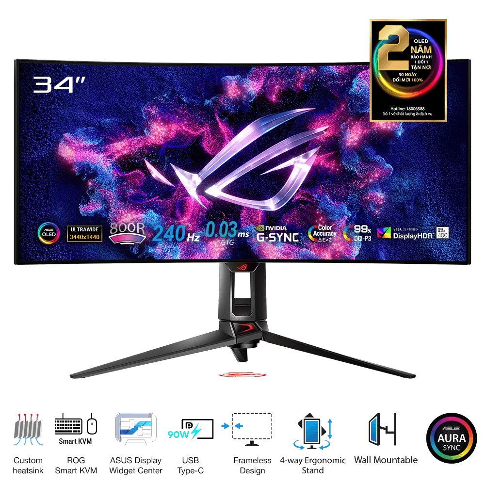 ASUS ROG Swift PG34WCDM 240Hz OLED Ultrawide Gaming Monitor - 34 inch Curved, 21:9 WQHD (3440 x 1440), 800R , 450cd/m² 1 ASUS ROG Swift PG34WCDM 240Hz OLED Ultrawide Gaming Monitor - 34 inch Curved, 21:9 WQHD (3440 x 1440), 800R , 450cd/m²