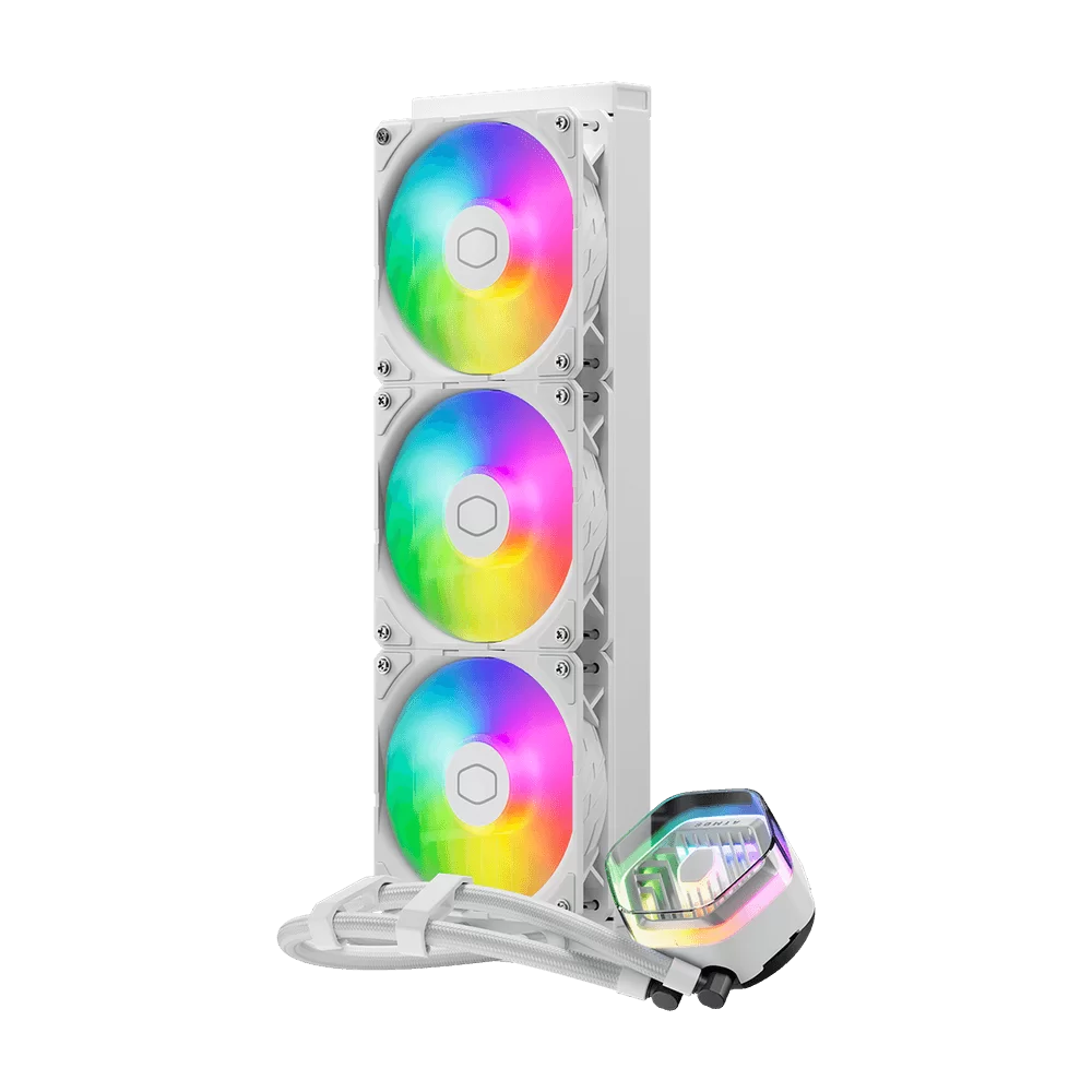 Cooler Master MASTERLIQUID 360 ATMOS ARGB Close-Loop AIO Liquid Cooling - White, Customize Pump, Sickleflow Edge PWM Fans, 240mm Radiator, CryoFuze Cooling 2 Cooler Master MASTERLIQUID 360 ATMOS ARGB Close-Loop AIO Liquid Cooling - White, Customize Pump, Sickleflow Edge PWM Fans, 240mm Radiator, CryoFuze Cooling - Ảnh 2