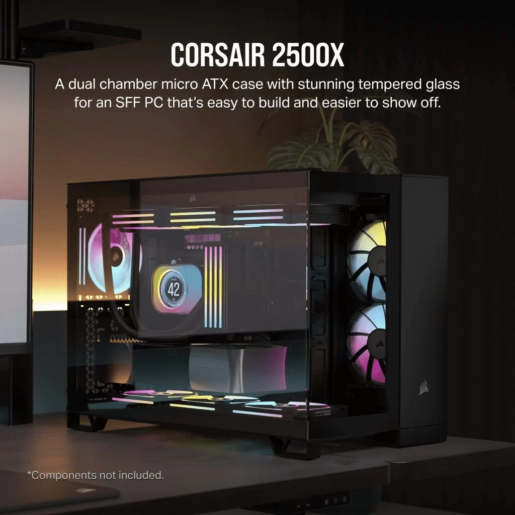 CORSAIR 2500X Black - Dual Chamber, Tempered Glass, mATX Mid Tower Case 3 CORSAIR 2500X Black - Dual Chamber, Tempered Glass, mATX Mid Tower Case - Ảnh 3