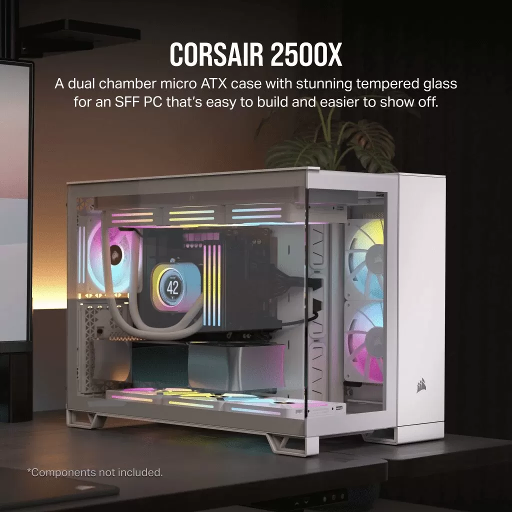 CORSAIR 2500X White - Dual Chamber, Tempered Glass, mATX Mid Tower Case 4 CORSAIR 2500X White - Dual Chamber, Tempered Glass, mATX Mid Tower Case - Ảnh 4