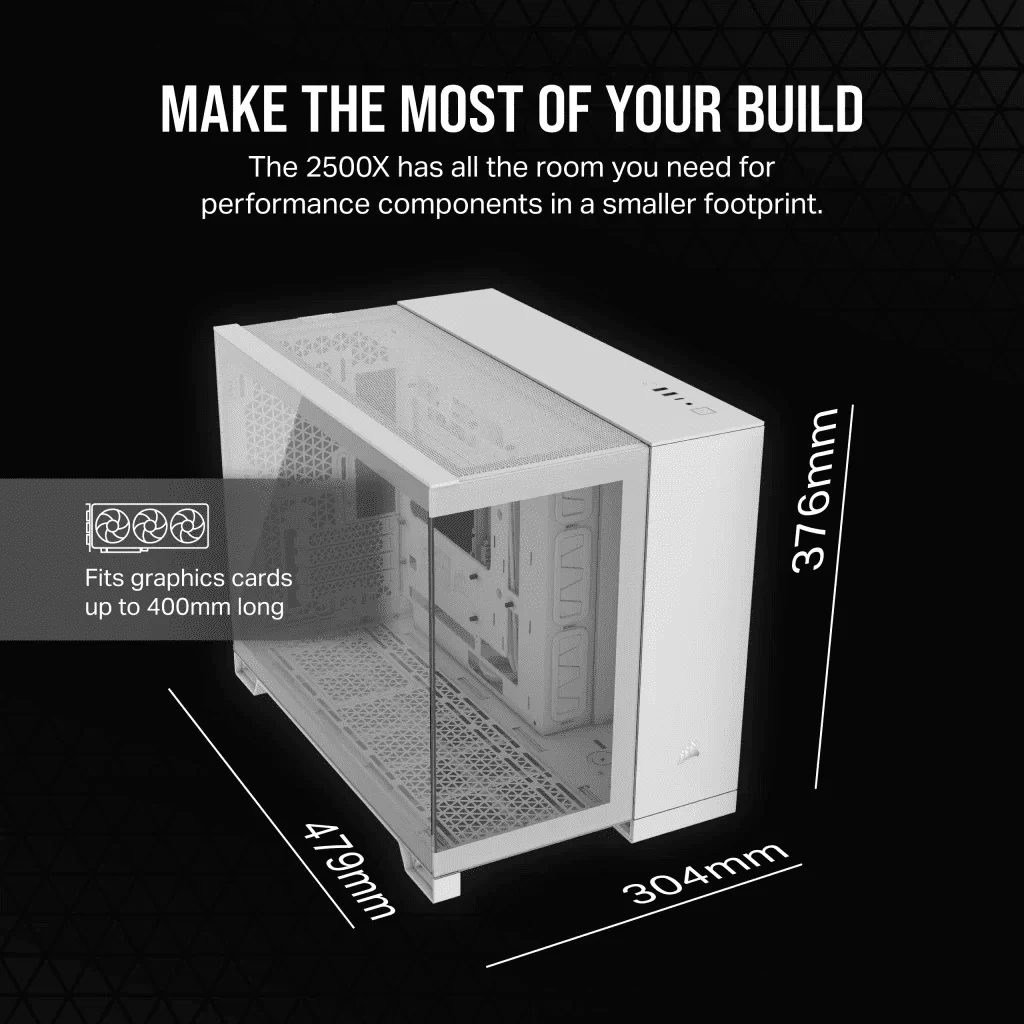 CORSAIR 2500X White - Dual Chamber, Tempered Glass, mATX Mid Tower Case 7 CORSAIR 2500X White - Dual Chamber, Tempered Glass, mATX Mid Tower Case - Ảnh 7