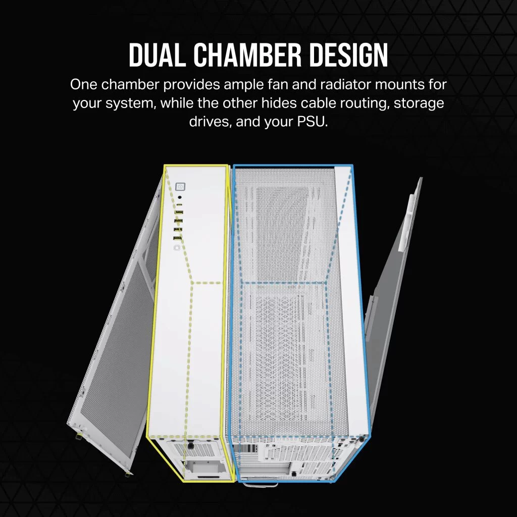 CORSAIR 6500D Airflow White - Dual Chamber, Tempered Glass, Mid Tower ATX Case 5 CORSAIR 6500D Airflow White - Dual Chamber, Tempered Glass, Mid Tower ATX Case - Ảnh 5