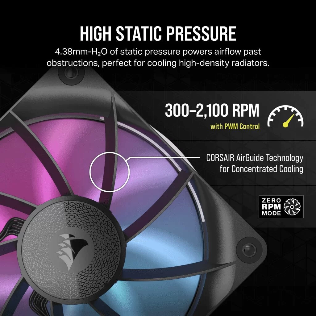 CORSAIR iCUE LINK RX120 MAX RGB Black 120mm PWM Thick Fans Starter Kit Fans - 3x 120mm PWM Fan, iCUE LINK System Hub included 6 CORSAIR iCUE LINK RX120 MAX RGB Black 120mm PWM Thick Fans Starter Kit Fans - 3x 120mm PWM Fan, iCUE LINK System Hub included - Ảnh 6