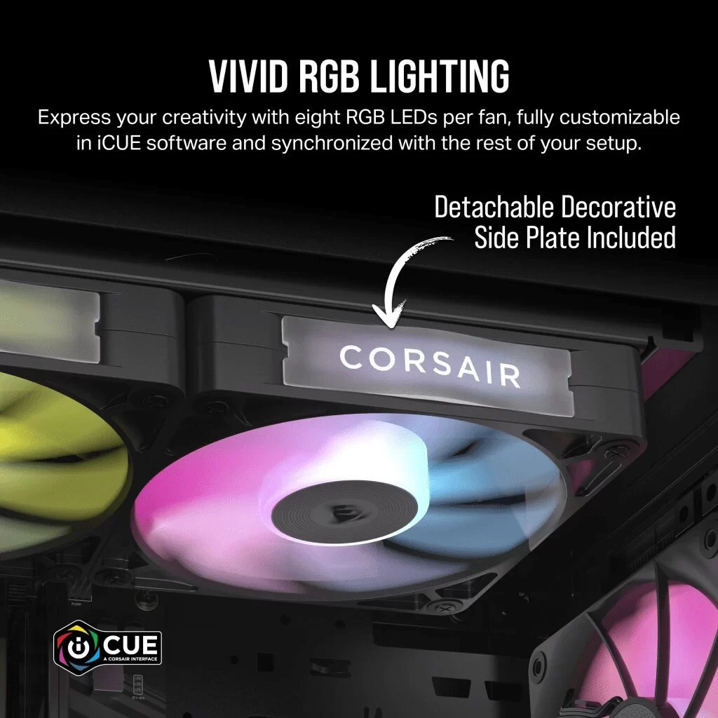 CORSAIR iCUE LINK RX120 MAX RGB Black 120mm PWM Thick Fans Starter Kit Fans - 3x 120mm PWM Fan, iCUE LINK System Hub included 7 CORSAIR iCUE LINK RX120 MAX RGB Black 120mm PWM Thick Fans Starter Kit Fans - 3x 120mm PWM Fan, iCUE LINK System Hub included - Ảnh 7