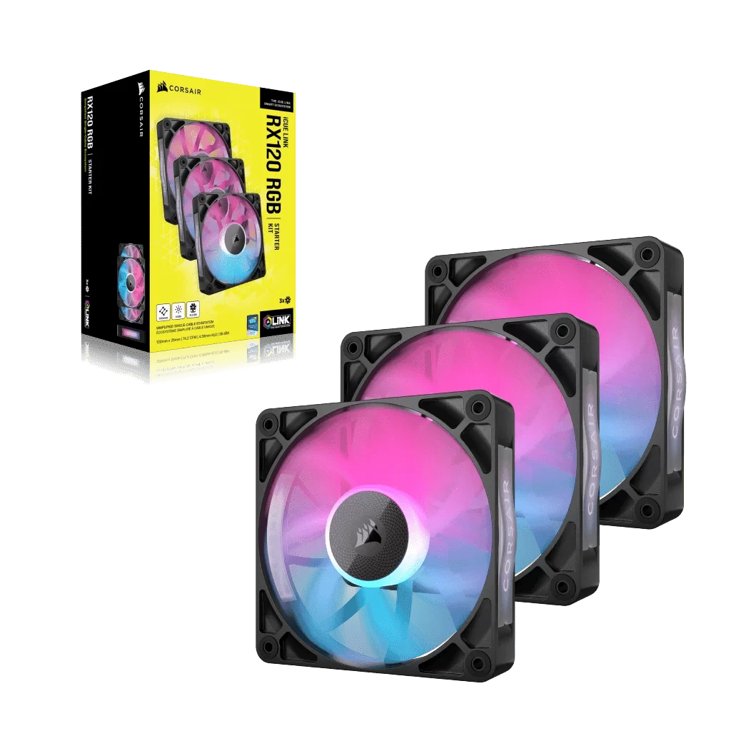 CORSAIR iCUE LINK RX120 MAX RGB Black 120mm PWM Thick Fans Starter Kit Fans - 3x 120mm PWM Fan, iCUE LINK System Hub included 2 CORSAIR iCUE LINK RX120 MAX RGB Black 120mm PWM Thick Fans Starter Kit Fans - 3x 120mm PWM Fan, iCUE LINK System Hub included - Ảnh 2
