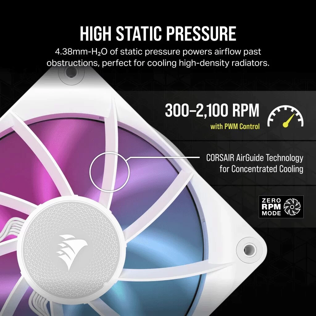 CORSAIR iCUE LINK RX120 RGB White Triple Starter Kit Fans - 3x 120mm PWM Fan, iCUE LINK System Hub included 7 CORSAIR iCUE LINK RX120 RGB White Triple Starter Kit Fans - 3x 120mm PWM Fan, iCUE LINK System Hub included - Ảnh 7