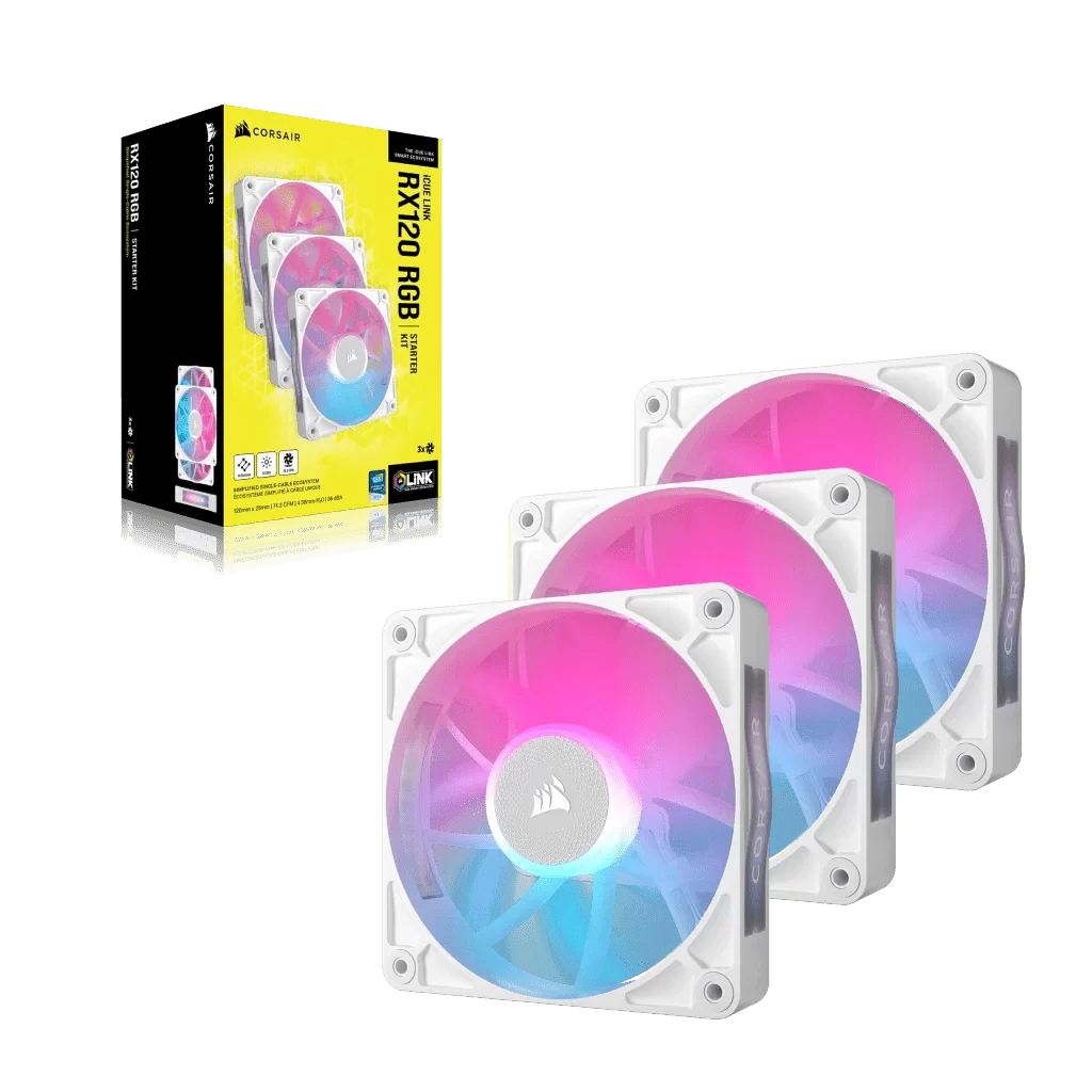 CORSAIR iCUE LINK RX120 RGB White Triple Starter Kit Fans - 3x 120mm PWM Fan, iCUE LINK System Hub included 4 CORSAIR iCUE LINK RX120 RGB White Triple Starter Kit Fans - 3x 120mm PWM Fan, iCUE LINK System Hub included - Ảnh 4