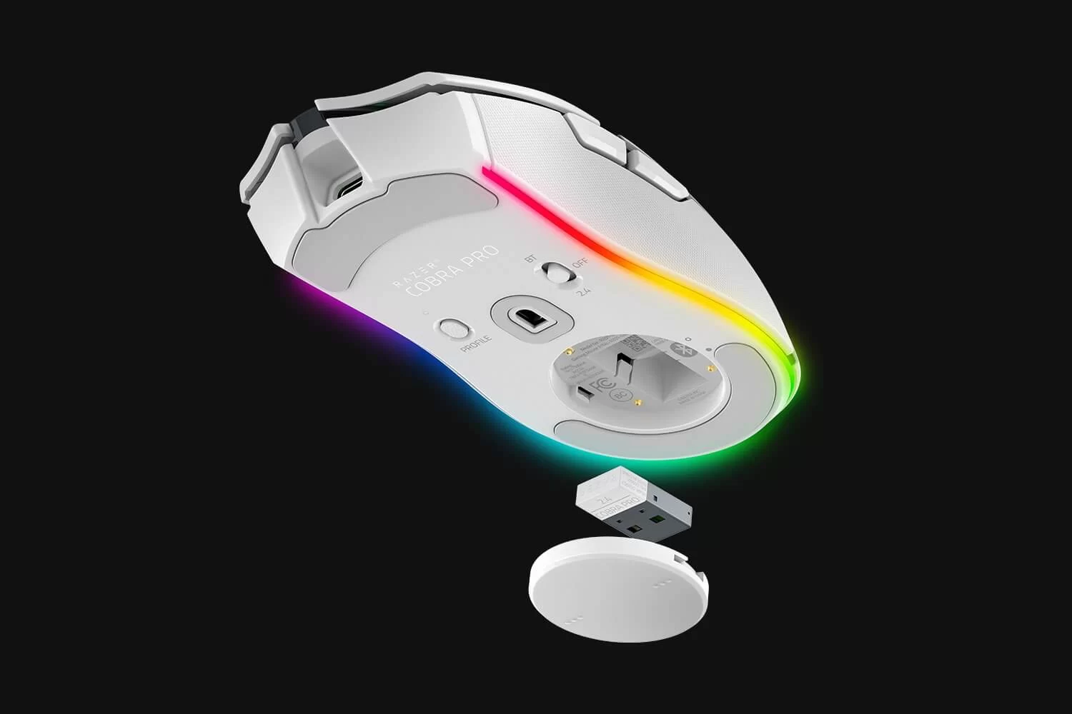 Razer Cobra Pro Wireless White Gaming Mouse - 70g, 30000 dpi, Chroma RGB Lighting, Optical Mouse Switches Gen-3, Bluetooth & USB Type C