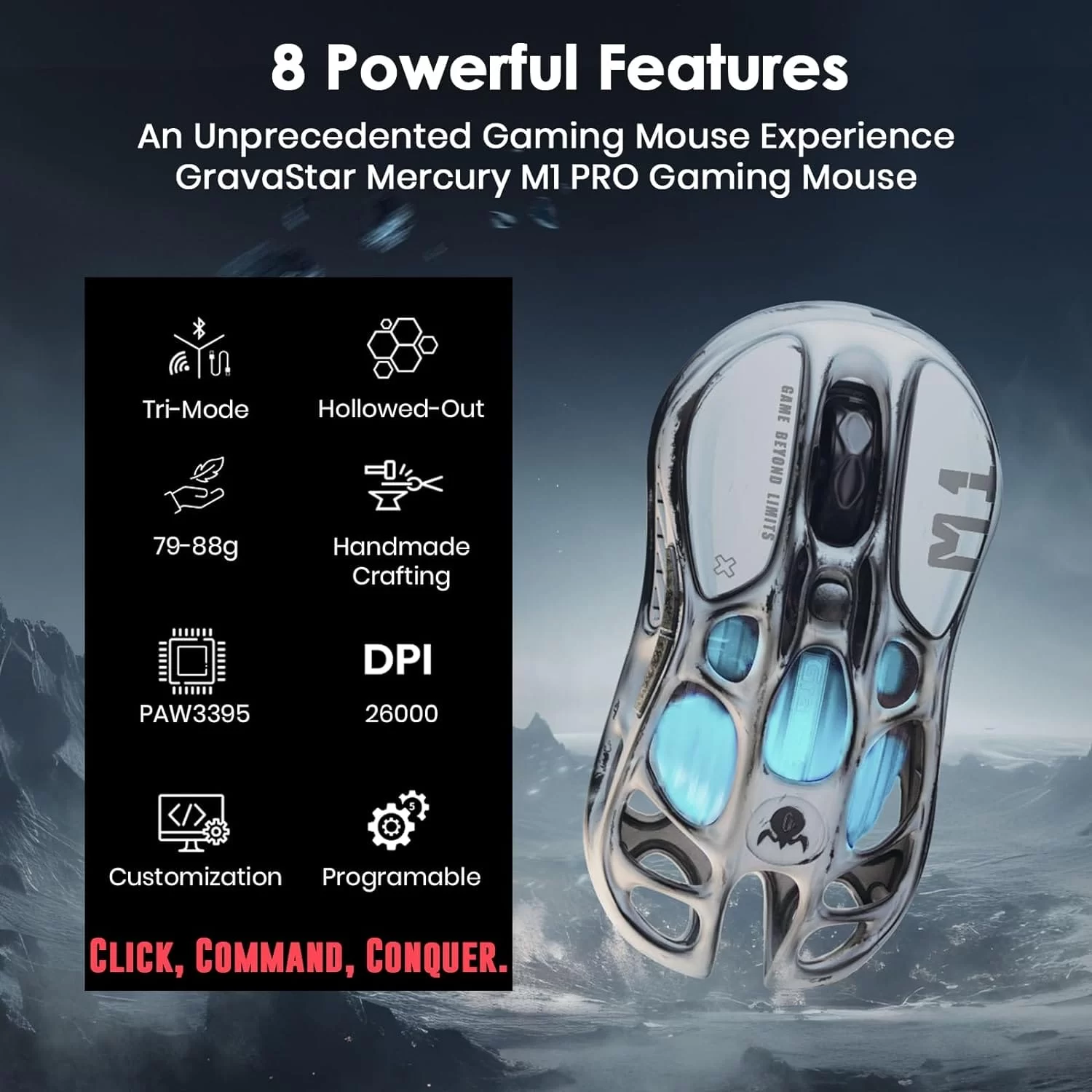 GravaStar Mercury M1 Pro Battle Worn Edition Wireless Gaming Mouse - Silver Mist 7 GravaStar Mercury M1 Pro Battle Worn Edition Wireless Gaming Mouse - Silver Mist - Ảnh 7