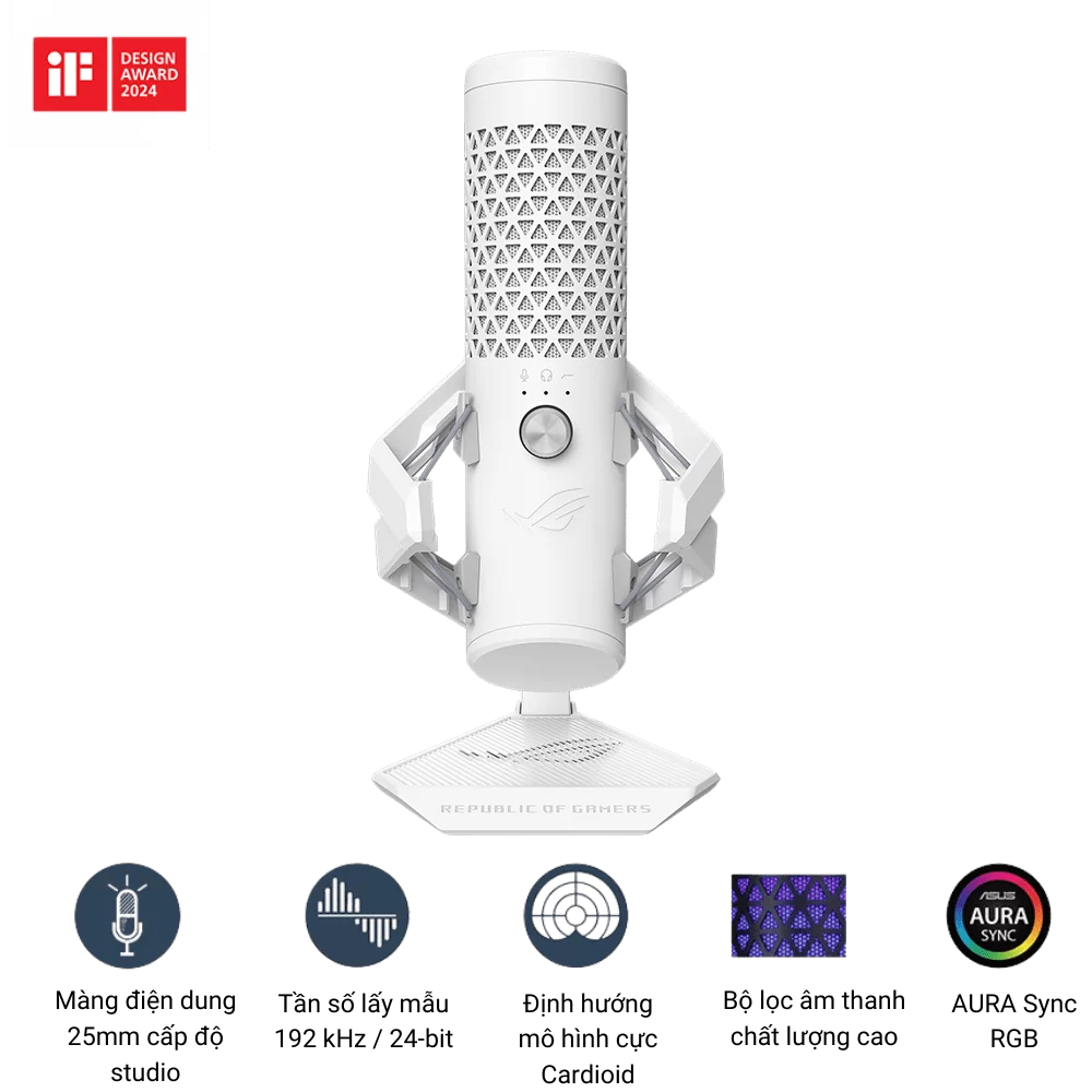 Microphone ASUS ROG Carnyx MoonLight White USB Gaming Microphone 4 Microphone ASUS ROG Carnyx MoonLight White USB Gaming Microphone - Ảnh 4