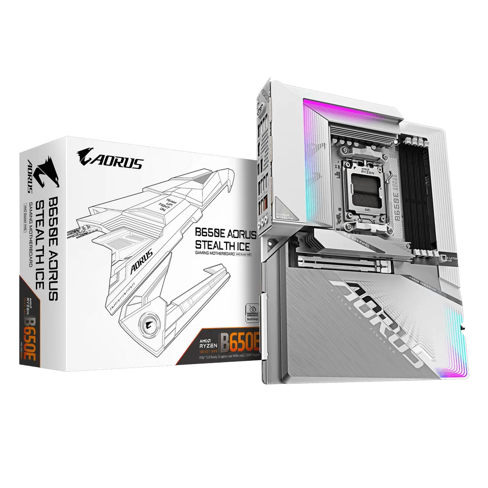 GIGABYTE B650E AORUS STEALTH ICE Mainboard 1 GIGABYTE B650E AORUS STEALTH ICE Mainboard