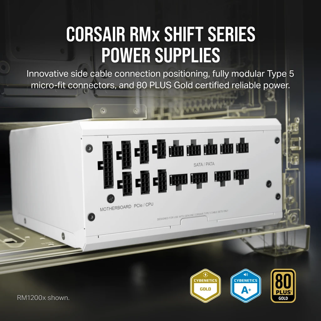 CORSAIR RMx Series RM1200x SHIFT WHITE PSU - 1200W, 80 Plus Gold, side cable interface, full modular 9 CORSAIR RMx Series RM1200x SHIFT WHITE PSU - 1200W, 80 Plus Gold, side cable interface, full modular - Ảnh 9