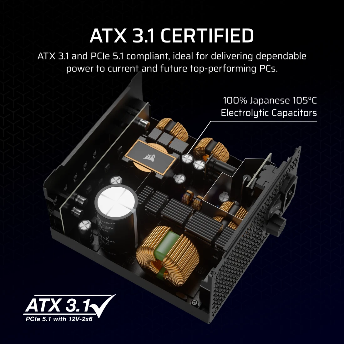 CORSAIR RMx Series RM850x PSU- 850W,Cybenetics Gold, Full Modular, ATX 3.1 & PCIe 5.1 4 CORSAIR RMx Series RM850x PSU- 850W,Cybenetics Gold, Full Modular, ATX 3.1 & PCIe 5.1 - Ảnh 4