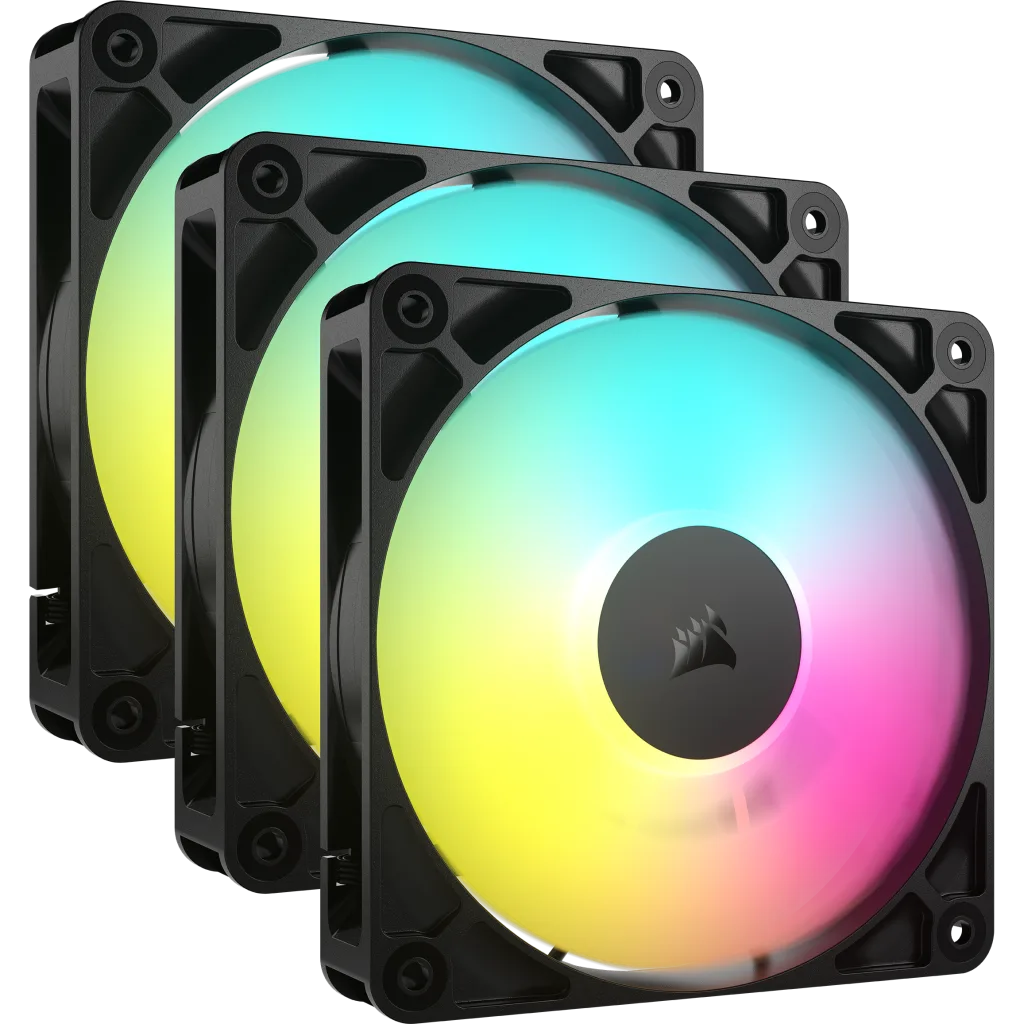 CORSAIR RS120 ARGB Triple Pack Black (CO-9050181-WW) Fans - 3x120mm 2100RPM Static Pressure RGB Fan, Daisy Chain 4 Pin PWM, +5V ARGB Connections 1 CORSAIR RS120 ARGB Triple Pack Black (CO-9050181-WW) Fans - 3x120mm 2100RPM Static Pressure RGB Fan, Daisy Chain 4 Pin PWM, +5V ARGB Connections