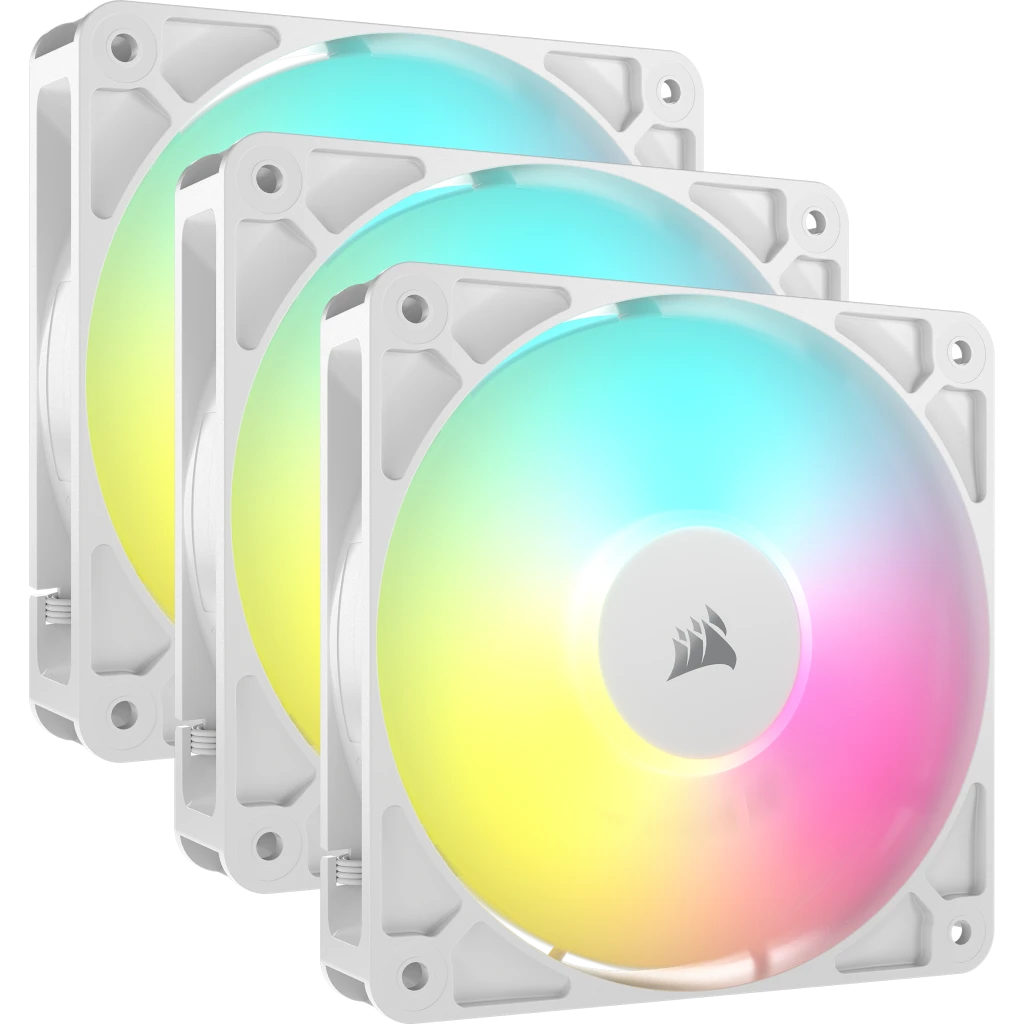CORSAIR RS120 ARGB Triple Pack White (CO-9050185-WW) Fans - 3x120mm 2100RPM Static Pressure RGB Fan, Daisy Chain 4 Pin PWM, +5V ARGB Connections 1 CORSAIR RS120 ARGB Triple Pack White (CO-9050185-WW) Fans - 3x120mm 2100RPM Static Pressure RGB Fan, Daisy Chain 4 Pin PWM, +5V ARGB Connections
