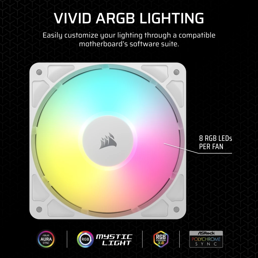 CORSAIR RS140 ARGB Dual Pack White (CO-9050187-WW) Fans - 2x 140mm 1700RPM Static Pressure RGB Fan, Daisy Chain 4 Pin PWM, +5V ARGB Connections 6 CORSAIR RS140 ARGB Dual Pack White (CO-9050187-WW) Fans - 2x 140mm 1700RPM Static Pressure RGB Fan, Daisy Chain 4 Pin PWM, +5V ARGB Connections - Ảnh 6