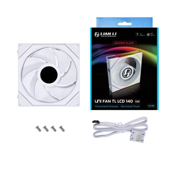 Lian Li UNI FAN TL LCD 140 Reverse Blade Single White Fan (14RTLLCD1W) - 1x 140mm fans 2 Lian Li UNI FAN TL LCD 140 Reverse Blade Single White Fan (14RTLLCD1W) - 1x 140mm fans - Ảnh 2