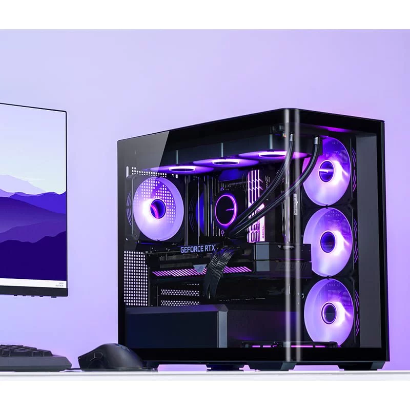 Jonsbo D300 Black Micro-ATX Tower Case - One-Piece Glass Panel AO270 Deg View, MATX Back Plug-in BTF Motherboard, Support 360 AIO 6 Jonsbo D300 Black Micro-ATX Tower Case - One-Piece Glass Panel AO270 Deg View, MATX Back Plug-in BTF Motherboard, Support 360 AIO - Ảnh 6
