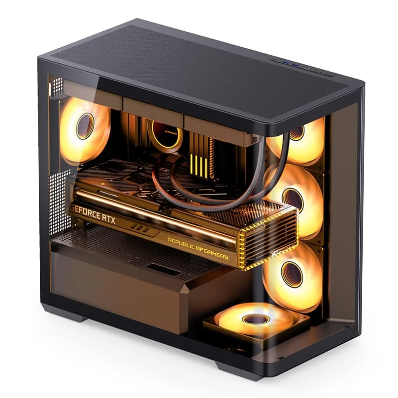 Jonsbo D300 Black Micro-ATX Tower Case - One-Piece Glass Panel AO270 Deg View, MATX Back Plug-in BTF Motherboard, Support 360 AIO 3 Jonsbo D300 Black Micro-ATX Tower Case - One-Piece Glass Panel AO270 Deg View, MATX Back Plug-in BTF Motherboard, Support 360 AIO - Ảnh 3