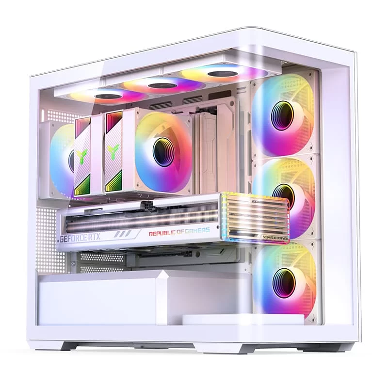 Jonsbo D300 White Micro-ATX Tower Case - One-Piece Glass Panel AO270 Deg View, MATX Back Plug-in BTF Motherboard, Support 360 AIO 3 Jonsbo D300 White Micro-ATX Tower Case - One-Piece Glass Panel AO270 Deg View, MATX Back Plug-in BTF Motherboard, Support 360 AIO - Ảnh 3