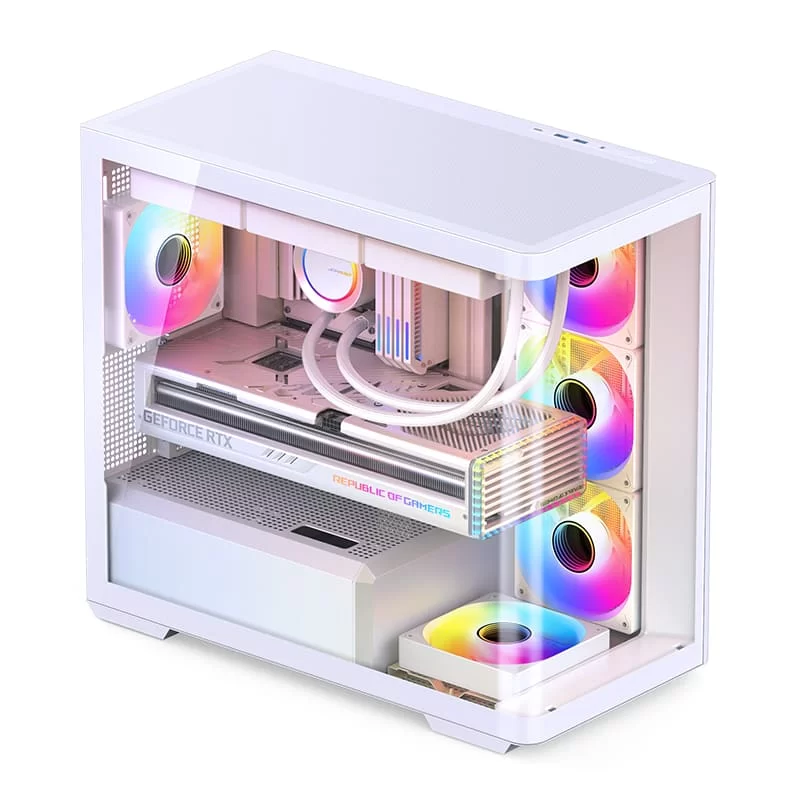 Jonsbo D300 White Micro-ATX Tower Case - One-Piece Glass Panel AO270 Deg View, MATX Back Plug-in BTF Motherboard, Support 360 AIO 4 Jonsbo D300 White Micro-ATX Tower Case - One-Piece Glass Panel AO270 Deg View, MATX Back Plug-in BTF Motherboard, Support 360 AIO - Ảnh 4