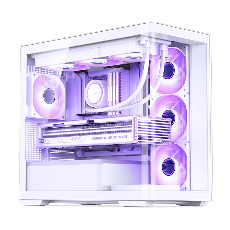 Jonsbo D300 White Micro-ATX Tower Case - One-Piece Glass Panel AO270 Deg View, MATX Back Plug-in BTF Motherboard, Support 360 AIO 5 Jonsbo D300 White Micro-ATX Tower Case - One-Piece Glass Panel AO270 Deg View, MATX Back Plug-in BTF Motherboard, Support 360 AIO - Ảnh 5