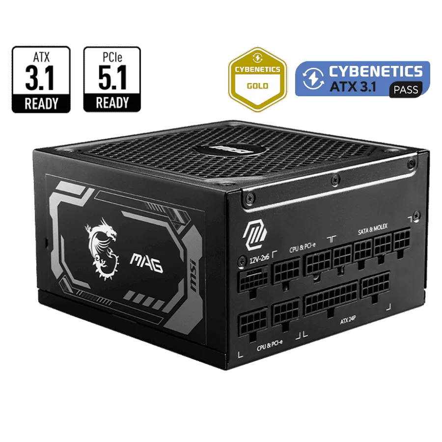 MSI MAG A1250GL PCIE5 PSU - 1250W, 80 plus Gold, Full-Modular, Flat Cables, Single Rail 1 MSI MAG A1250GL PCIE5 PSU - 1250W, 80 plus Gold, Full-Modular, Flat Cables, Single Rail