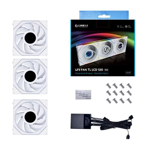 Lian Li UNI FAN TL LCD 120 Triple White Fan (12TLLCD3W) - 3x 120mm fans, 1x UNI FAN Controller Cable (P-7P) 4 Lian Li UNI FAN TL LCD 120 Triple White Fan (12TLLCD3W) - 3x 120mm fans, 1x UNI FAN Controller Cable (P-7P) - Ảnh 4