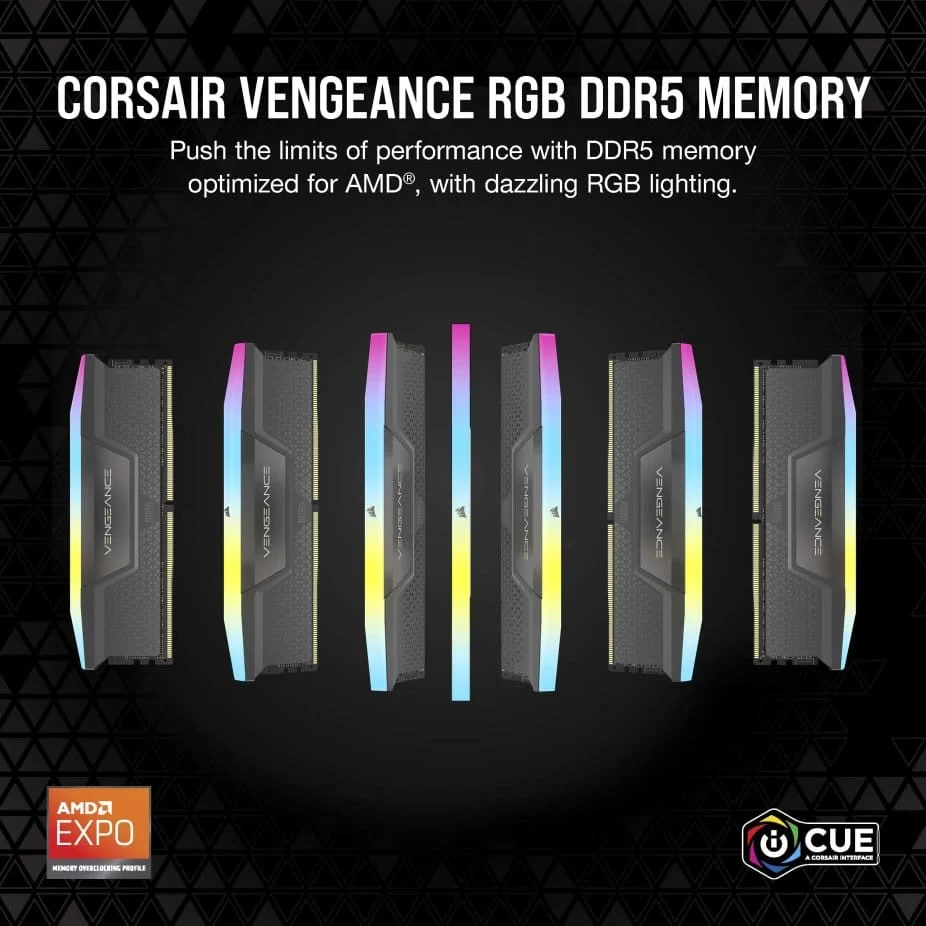 CORSAIR Vengeance RGB 32GB Memory Kit - Black, 32GB (2x16GB) DDR5, 6000MHz, CL36 AMD EXPO & Intel XMP (CMH32GX5M2E6000Z36) 2 CORSAIR Vengeance RGB 32GB Memory Kit - Black, 32GB (2x16GB) DDR5, 6000MHz, CL36 AMD EXPO & Intel XMP (CMH32GX5M2E6000Z36) - Ảnh 2
