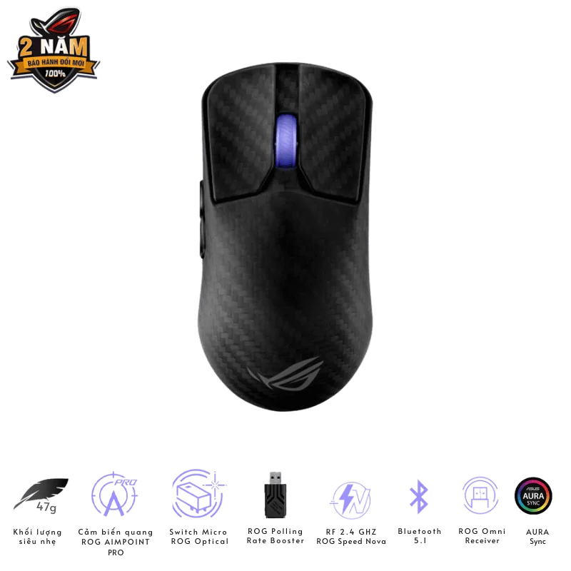ASUS ROG Harpe Ace Extreme Gaming Mouse - 47g Ultralight, RF 2.4 GHZ ROG Speed Nova, Bluetooth 5.1, AURA Sync 1 ASUS ROG Harpe Ace Extreme Gaming Mouse - 47g Ultralight, RF 2.4 GHZ ROG Speed Nova, Bluetooth 5.1, AURA Sync
