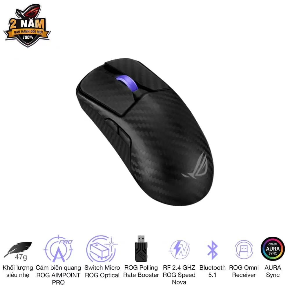 ASUS ROG Harpe Ace Extreme Gaming Mouse - 47g Ultralight, RF 2.4 GHZ ROG Speed Nova, Bluetooth 5.1, AURA Sync 10 ASUS ROG Harpe Ace Extreme Gaming Mouse - 47g Ultralight, RF 2.4 GHZ ROG Speed Nova, Bluetooth 5.1, AURA Sync - Ảnh 10
