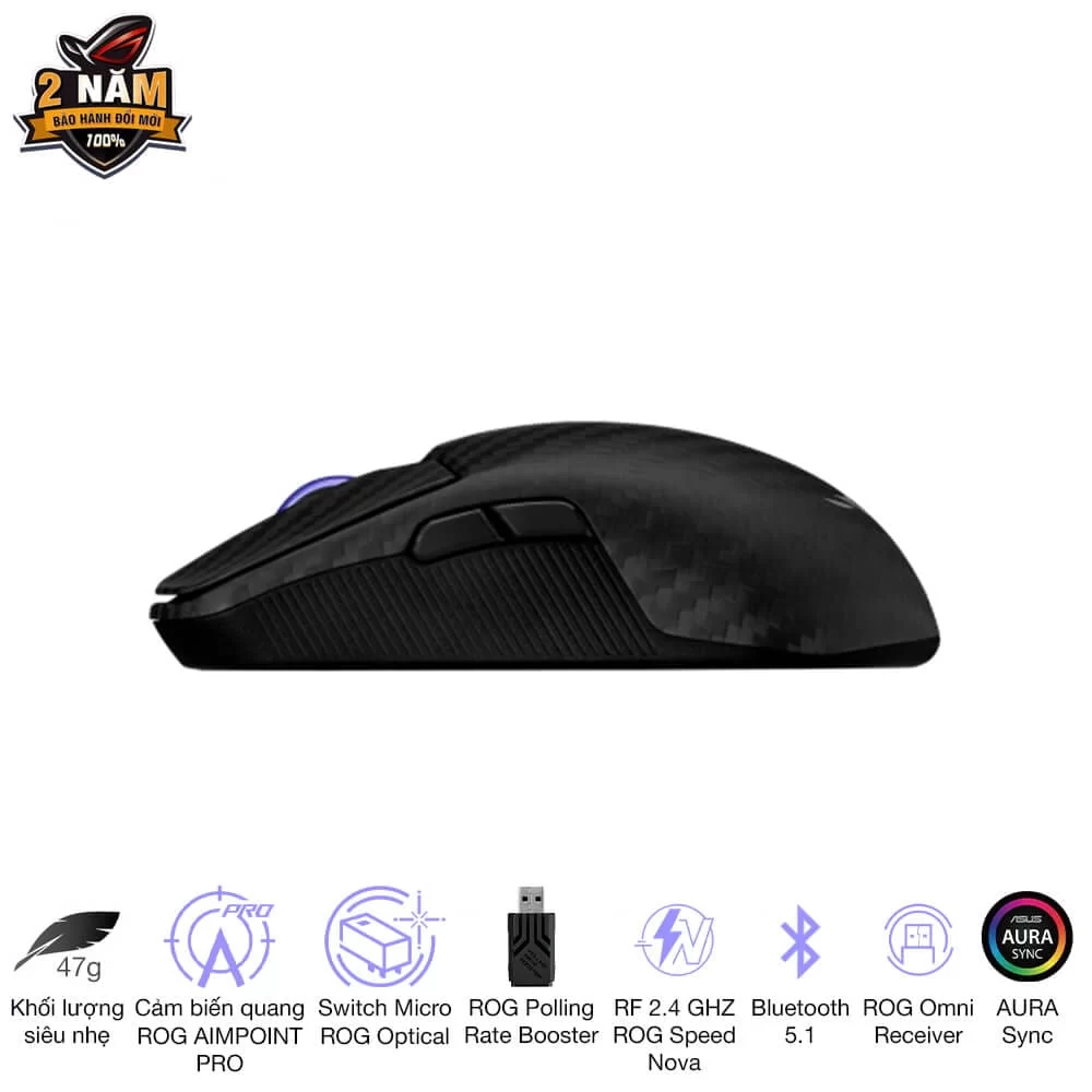 ASUS ROG Harpe Ace Extreme Gaming Mouse - 47g Ultralight, RF 2.4 GHZ ROG Speed Nova, Bluetooth 5.1, AURA Sync 9 ASUS ROG Harpe Ace Extreme Gaming Mouse - 47g Ultralight, RF 2.4 GHZ ROG Speed Nova, Bluetooth 5.1, AURA Sync - Ảnh 9