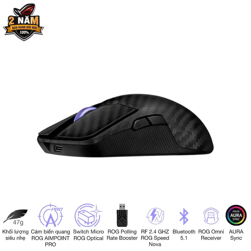ASUS ROG Harpe Ace Extreme Gaming Mouse - 47g Ultralight, RF 2.4 GHZ ROG Speed Nova, Bluetooth 5.1, AURA Sync 8 ASUS ROG Harpe Ace Extreme Gaming Mouse - 47g Ultralight, RF 2.4 GHZ ROG Speed Nova, Bluetooth 5.1, AURA Sync - Ảnh 8