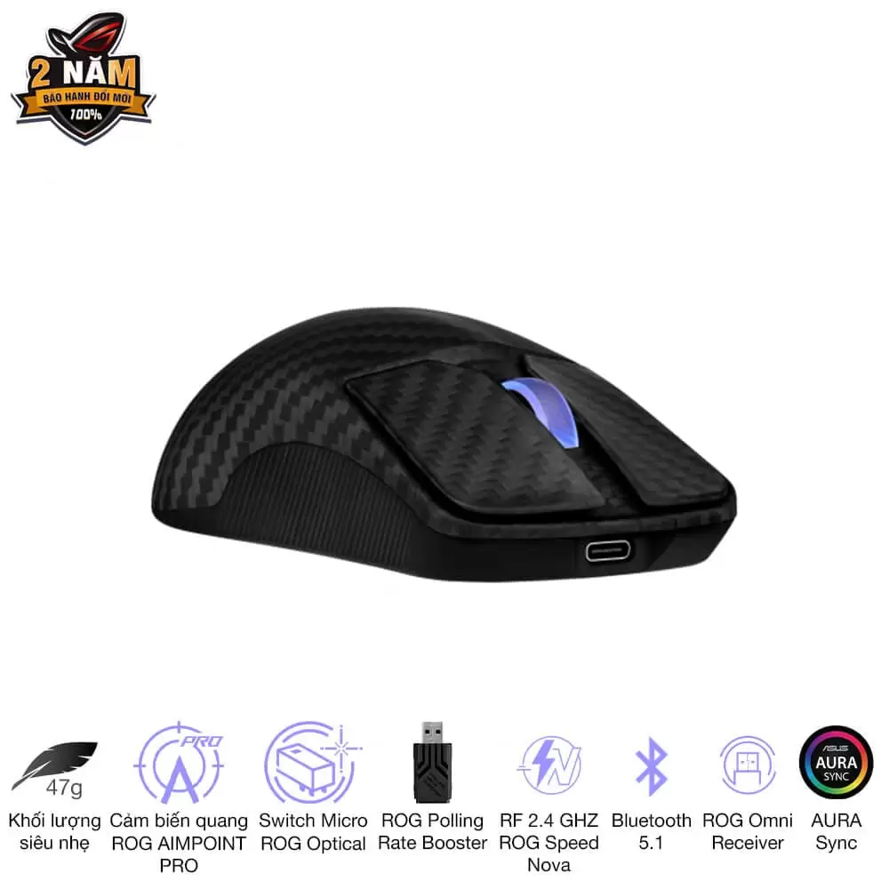 ASUS ROG Harpe Ace Extreme Gaming Mouse - 47g Ultralight, RF 2.4 GHZ ROG Speed Nova, Bluetooth 5.1, AURA Sync 7 ASUS ROG Harpe Ace Extreme Gaming Mouse - 47g Ultralight, RF 2.4 GHZ ROG Speed Nova, Bluetooth 5.1, AURA Sync - Ảnh 7