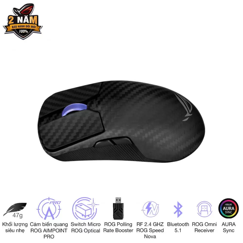 ASUS ROG Harpe Ace Extreme Gaming Mouse - 47g Ultralight, RF 2.4 GHZ ROG Speed Nova, Bluetooth 5.1, AURA Sync 6 ASUS ROG Harpe Ace Extreme Gaming Mouse - 47g Ultralight, RF 2.4 GHZ ROG Speed Nova, Bluetooth 5.1, AURA Sync - Ảnh 6