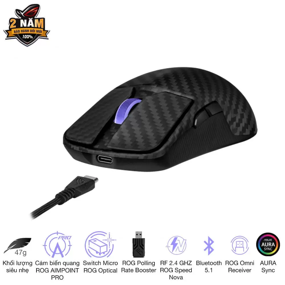 ASUS ROG Harpe Ace Extreme Gaming Mouse - 47g Ultralight, RF 2.4 GHZ ROG Speed Nova, Bluetooth 5.1, AURA Sync 5 ASUS ROG Harpe Ace Extreme Gaming Mouse - 47g Ultralight, RF 2.4 GHZ ROG Speed Nova, Bluetooth 5.1, AURA Sync - Ảnh 5