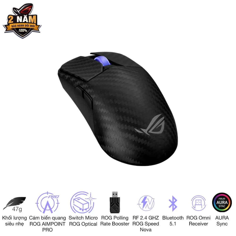 ASUS ROG Harpe Ace Extreme Gaming Mouse - 47g Ultralight, RF 2.4 GHZ ROG Speed Nova, Bluetooth 5.1, AURA Sync 4 ASUS ROG Harpe Ace Extreme Gaming Mouse - 47g Ultralight, RF 2.4 GHZ ROG Speed Nova, Bluetooth 5.1, AURA Sync - Ảnh 4