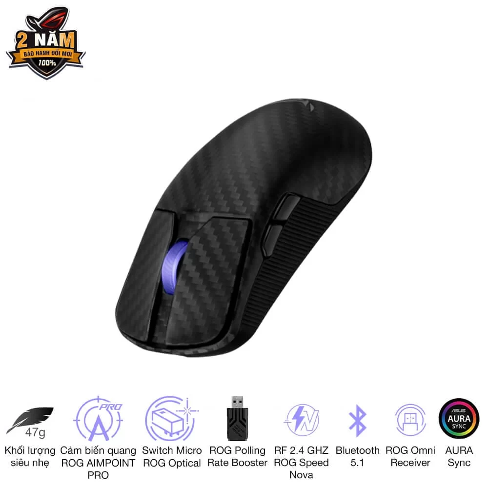 ASUS ROG Harpe Ace Extreme Gaming Mouse - 47g Ultralight, RF 2.4 GHZ ROG Speed Nova, Bluetooth 5.1, AURA Sync 3 ASUS ROG Harpe Ace Extreme Gaming Mouse - 47g Ultralight, RF 2.4 GHZ ROG Speed Nova, Bluetooth 5.1, AURA Sync - Ảnh 3
