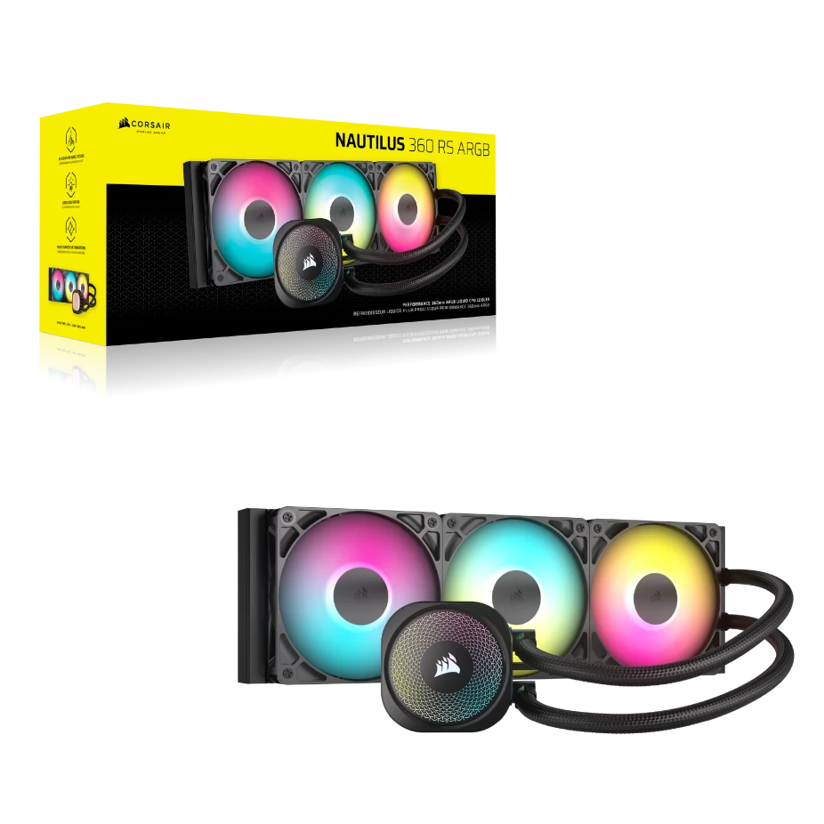 CORSAIR NAUTILUS 360 ARGB Liquid CPU Cooler (CW-9060093-WW) - Black, 360mm radiator, 3x 120mm RS120 ARGB fans 2 CORSAIR NAUTILUS 360 ARGB Liquid CPU Cooler (CW-9060093-WW) - Black, 360mm radiator, 3x 120mm RS120 ARGB fans - Ảnh 2