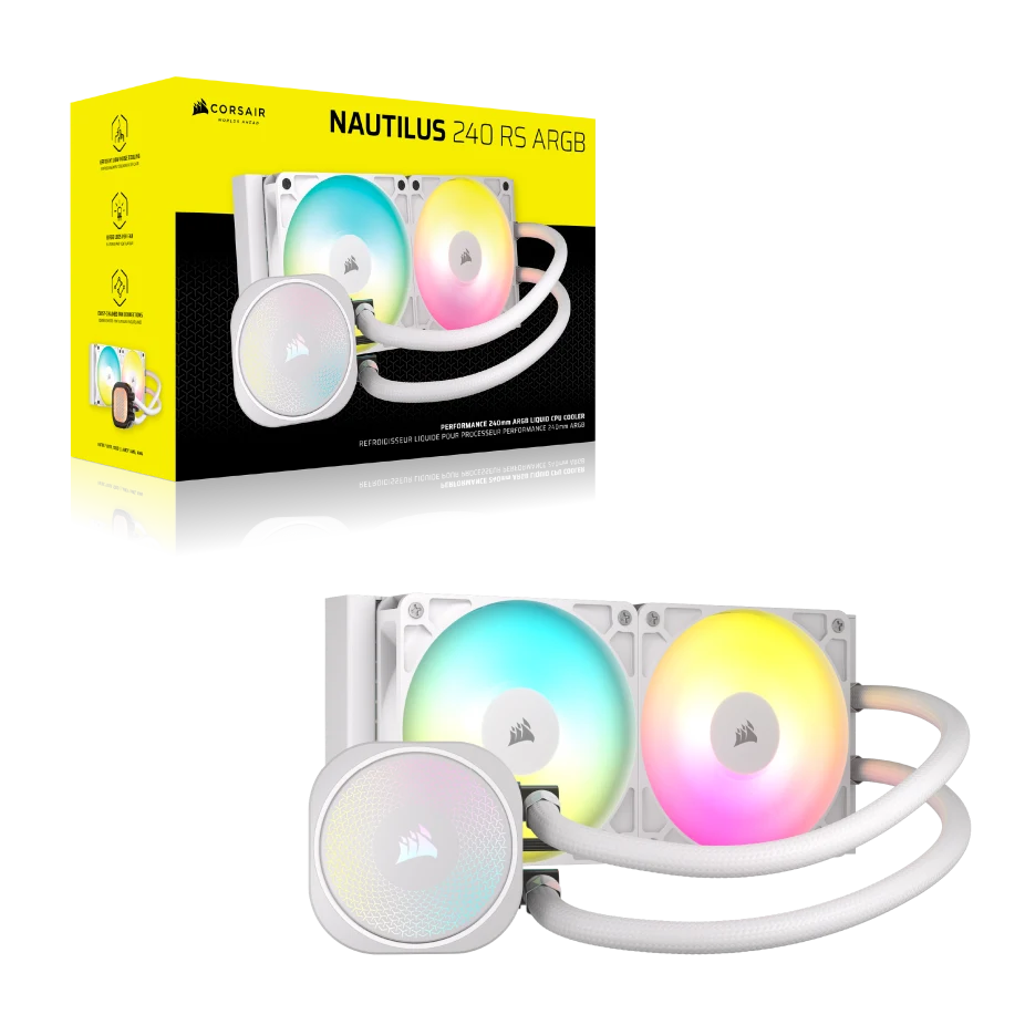 CORSAIR NAUTILUS 240 RS ARGB Liquid CPU Cooler (CW-9060094-WW) - White, 240mm radiator, 2x 120mm RS120 ARGB fans 2 CORSAIR NAUTILUS 240 RS ARGB Liquid CPU Cooler (CW-9060094-WW) - White, 240mm radiator, 2x 120mm RS120 ARGB fans - Ảnh 2