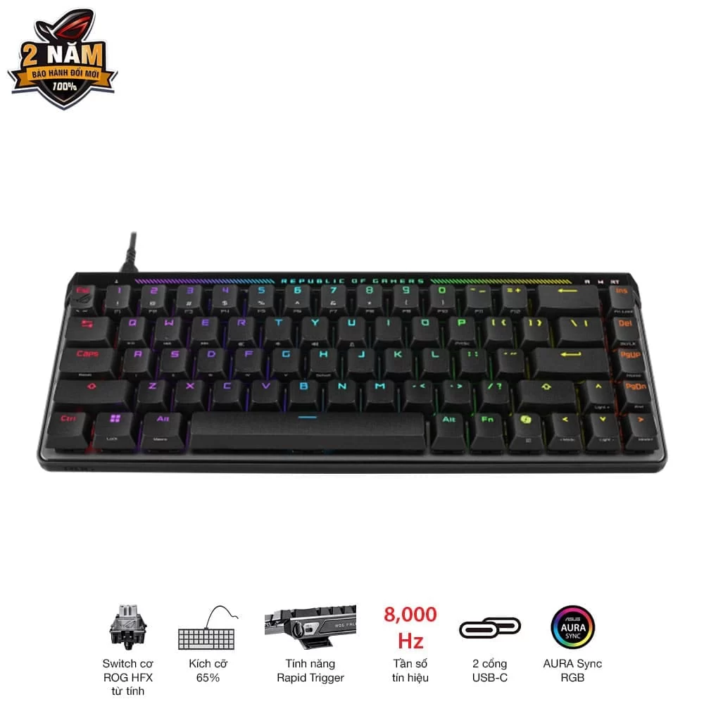 ASUS ROG Falchion Ace HFX Gaming Keyboard – Black, 65%, pre-lubed ROG HFX Magnetic Switches, 8K Hz polling rate, touch panel 3 ASUS ROG Falchion Ace HFX Gaming Keyboard – Black, 65%, pre-lubed ROG HFX Magnetic Switches, 8K Hz polling rate, touch panel - Ảnh 3