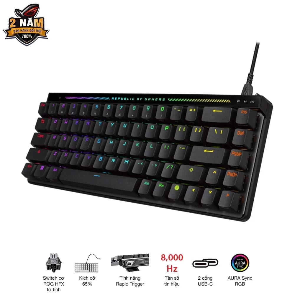 ASUS ROG Falchion Ace HFX Gaming Keyboard – Black, 65%, pre-lubed ROG HFX Magnetic Switches, 8K Hz polling rate, touch panel 4 ASUS ROG Falchion Ace HFX Gaming Keyboard – Black, 65%, pre-lubed ROG HFX Magnetic Switches, 8K Hz polling rate, touch panel - Ảnh 4