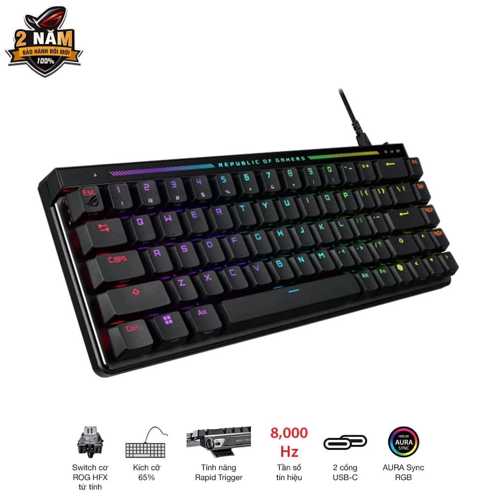 ASUS ROG Falchion Ace HFX Gaming Keyboard – Black, 65%, pre-lubed ROG HFX Magnetic Switches, 8K Hz polling rate, touch panel 5 ASUS ROG Falchion Ace HFX Gaming Keyboard – Black, 65%, pre-lubed ROG HFX Magnetic Switches, 8K Hz polling rate, touch panel - Ảnh 5