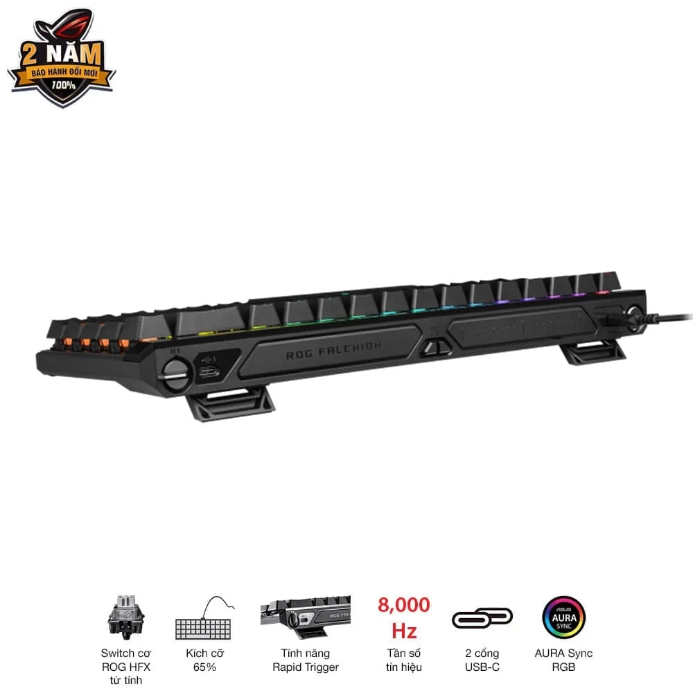 ASUS ROG Falchion Ace HFX Gaming Keyboard – Black, 65%, pre-lubed ROG HFX Magnetic Switches, 8K Hz polling rate, touch panel 7 ASUS ROG Falchion Ace HFX Gaming Keyboard – Black, 65%, pre-lubed ROG HFX Magnetic Switches, 8K Hz polling rate, touch panel - Ảnh 7