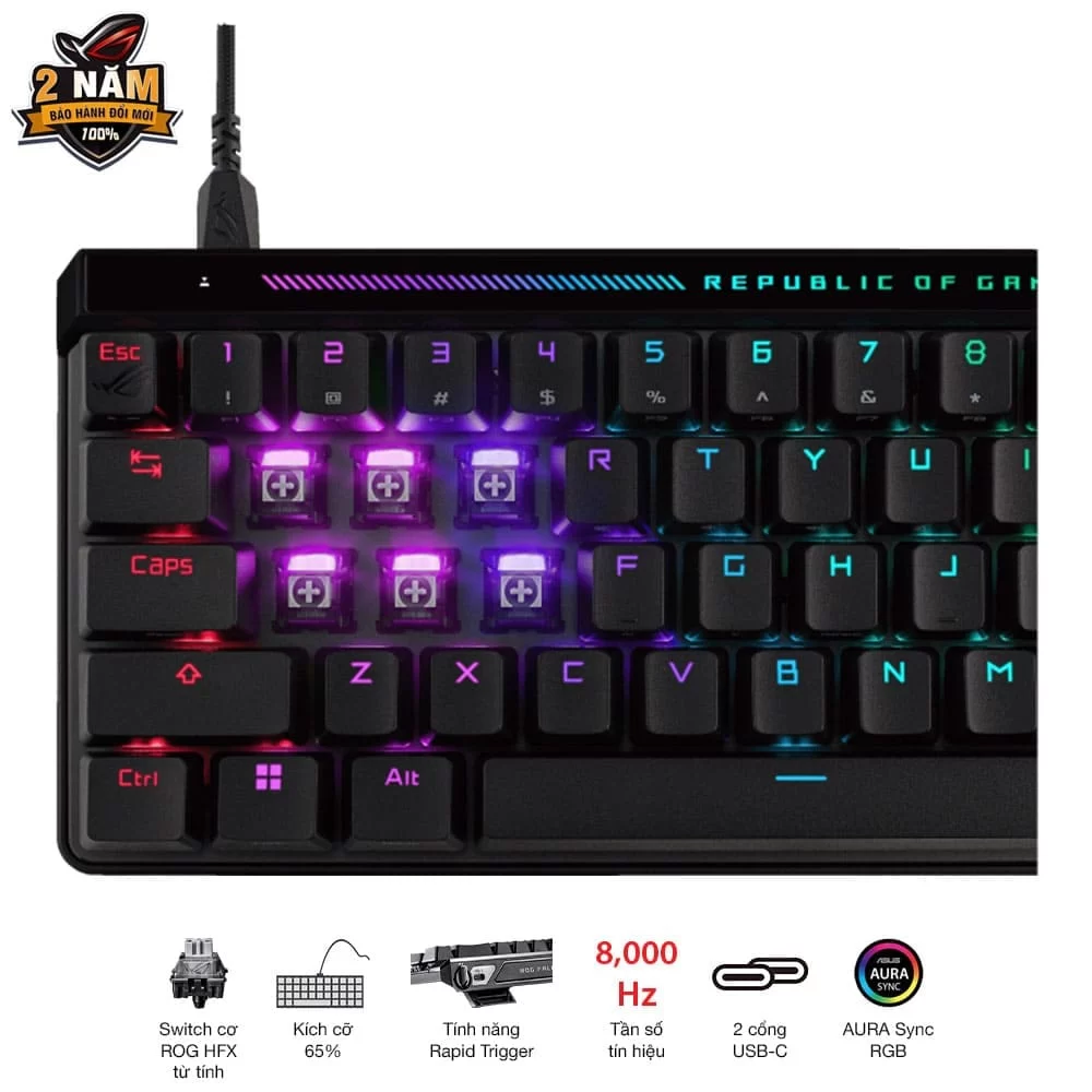 ASUS ROG Falchion Ace HFX Gaming Keyboard – Black, 65%, pre-lubed ROG HFX Magnetic Switches, 8K Hz polling rate, touch panel 8 ASUS ROG Falchion Ace HFX Gaming Keyboard – Black, 65%, pre-lubed ROG HFX Magnetic Switches, 8K Hz polling rate, touch panel - Ảnh 8