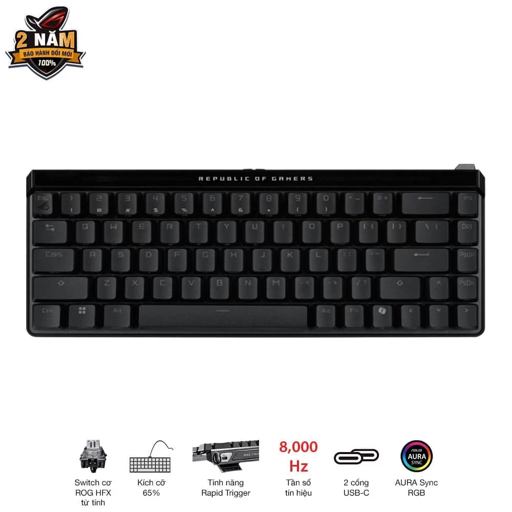 ASUS ROG Falchion Ace HFX Gaming Keyboard – Black, 65%, pre-lubed ROG HFX Magnetic Switches, 8K Hz polling rate, touch panel 9 ASUS ROG Falchion Ace HFX Gaming Keyboard – Black, 65%, pre-lubed ROG HFX Magnetic Switches, 8K Hz polling rate, touch panel - Ảnh 9