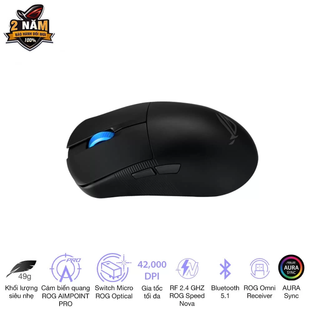 ASUS ROG Harpe Ace Mini Black Gaming Mouse - 49g ultra-lightweight, Wireless 2.4GHz RF, Bluetooth, Wired, 42K DPI Sensor 3 ASUS ROG Harpe Ace Mini Black Gaming Mouse - 49g ultra-lightweight, Wireless 2.4GHz RF, Bluetooth, Wired, 42K DPI Sensor - Ảnh 3