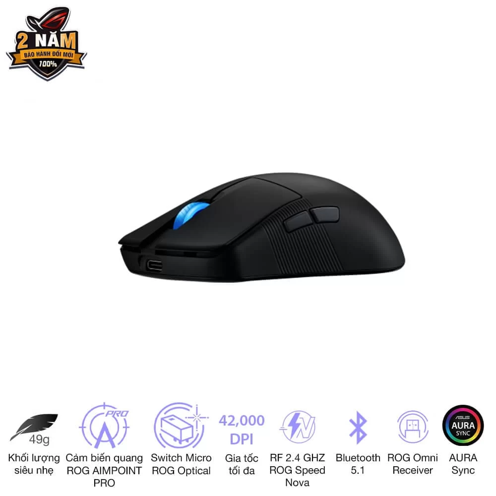 ASUS ROG Harpe Ace Mini Black Gaming Mouse - 49g ultra-lightweight, Wireless 2.4GHz RF, Bluetooth, Wired, 42K DPI Sensor 4 ASUS ROG Harpe Ace Mini Black Gaming Mouse - 49g ultra-lightweight, Wireless 2.4GHz RF, Bluetooth, Wired, 42K DPI Sensor - Ảnh 4