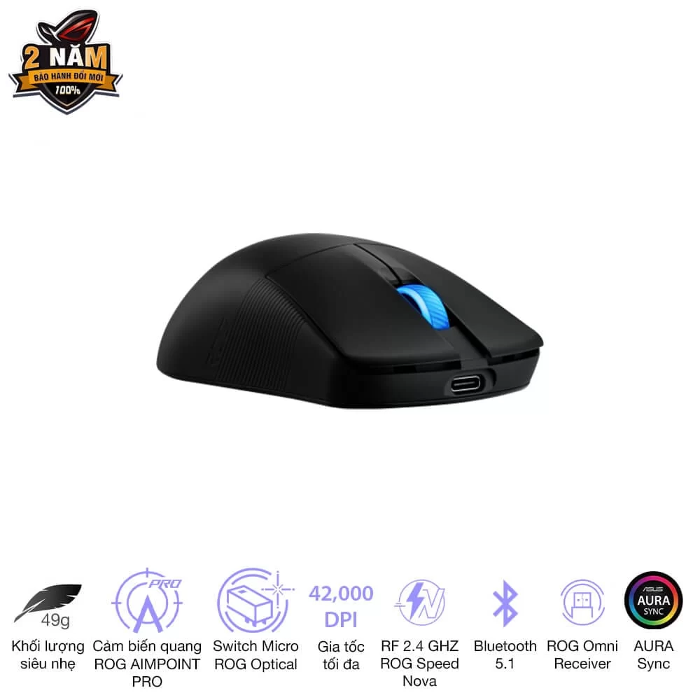 ASUS ROG Harpe Ace Mini Black Gaming Mouse - 49g ultra-lightweight, Wireless 2.4GHz RF, Bluetooth, Wired, 42K DPI Sensor 6 ASUS ROG Harpe Ace Mini Black Gaming Mouse - 49g ultra-lightweight, Wireless 2.4GHz RF, Bluetooth, Wired, 42K DPI Sensor - Ảnh 6